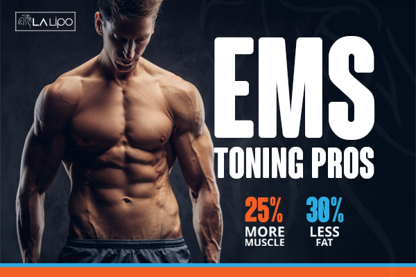 Graphic of man with toned body showing the benefits of LA-EMS Body Sculpting Daventry treatment