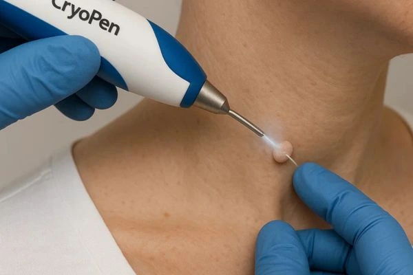 Person receiving cryotherapy Daventry for skin tag removal